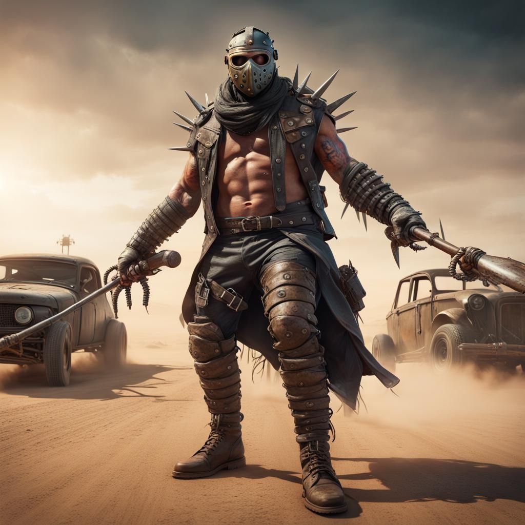 Apocalyptic Desert Warrior in Mad Max Style
