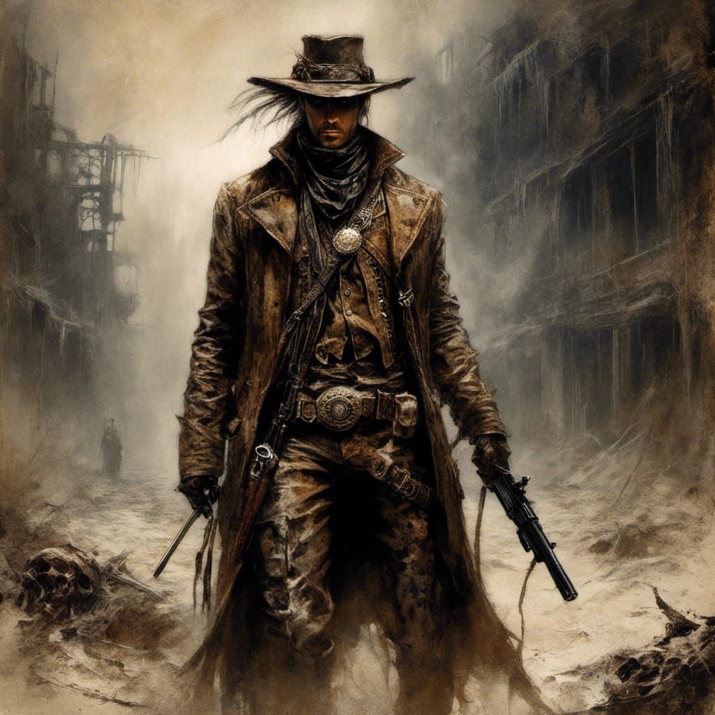 Post-Apocalyptic Steampunk Gunslinger in Dark Fantasy Style