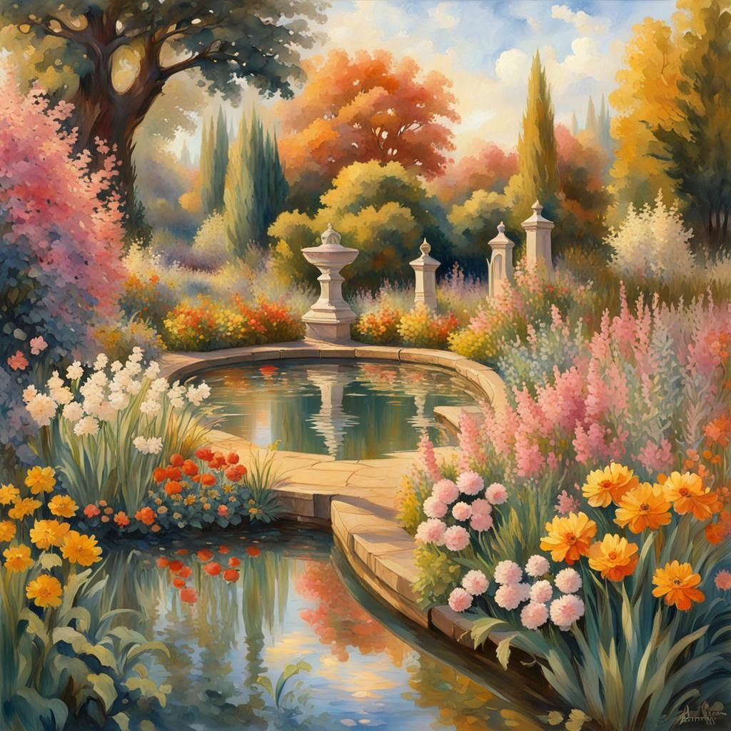 Victorian Garden in Gouache Watercolor Style