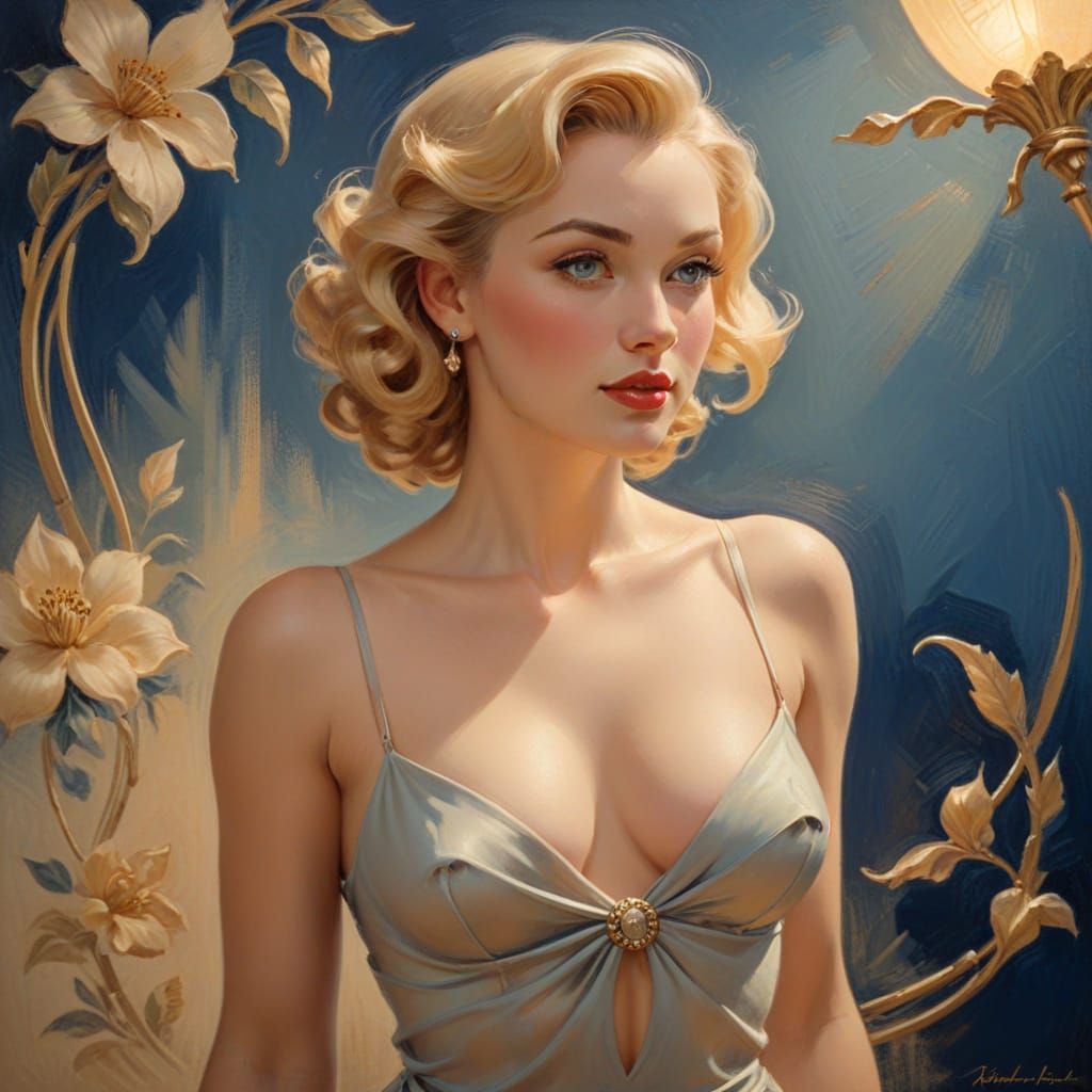 Art Nouveau Pin-Up in Soft Golden Light