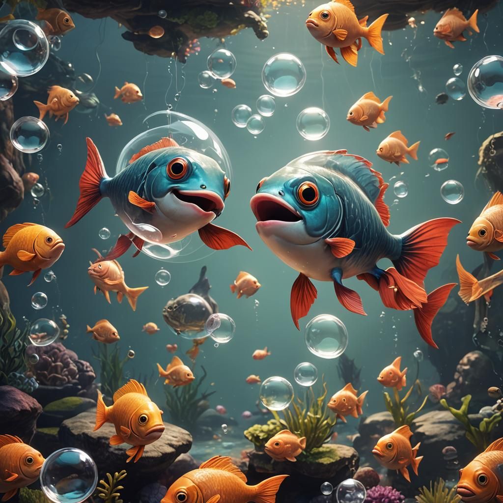 Quirky Fish Chatting with Text Bubbles