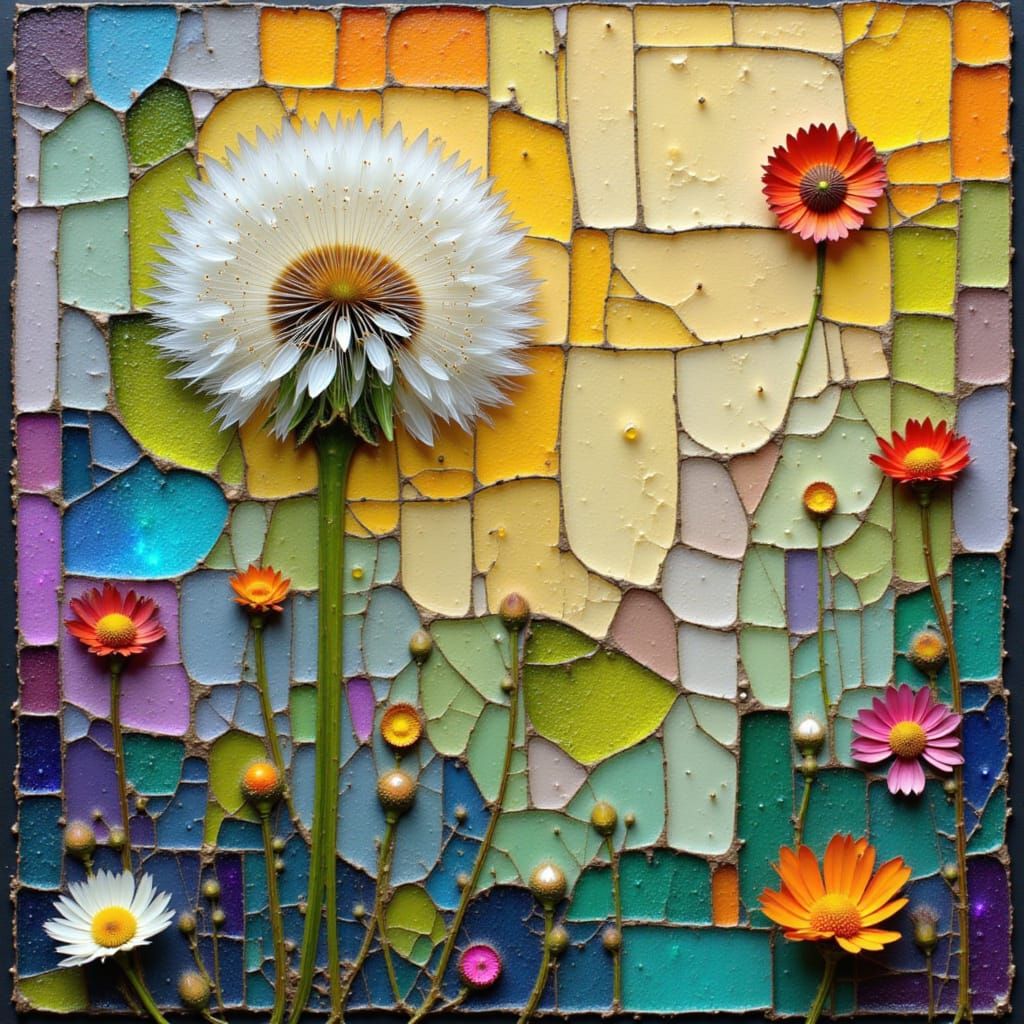 Dandelion Seeds on US Stamp in Abstract Mosaic