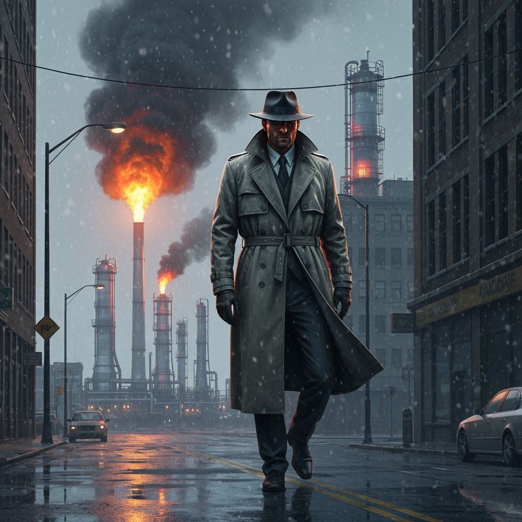 Detective in Snowy Cityscape Digital Art