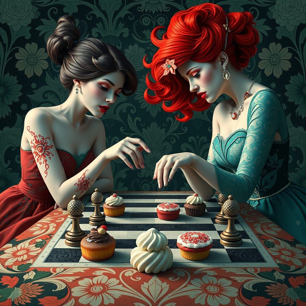 Pastry Chess Game in Art Nouveau Style