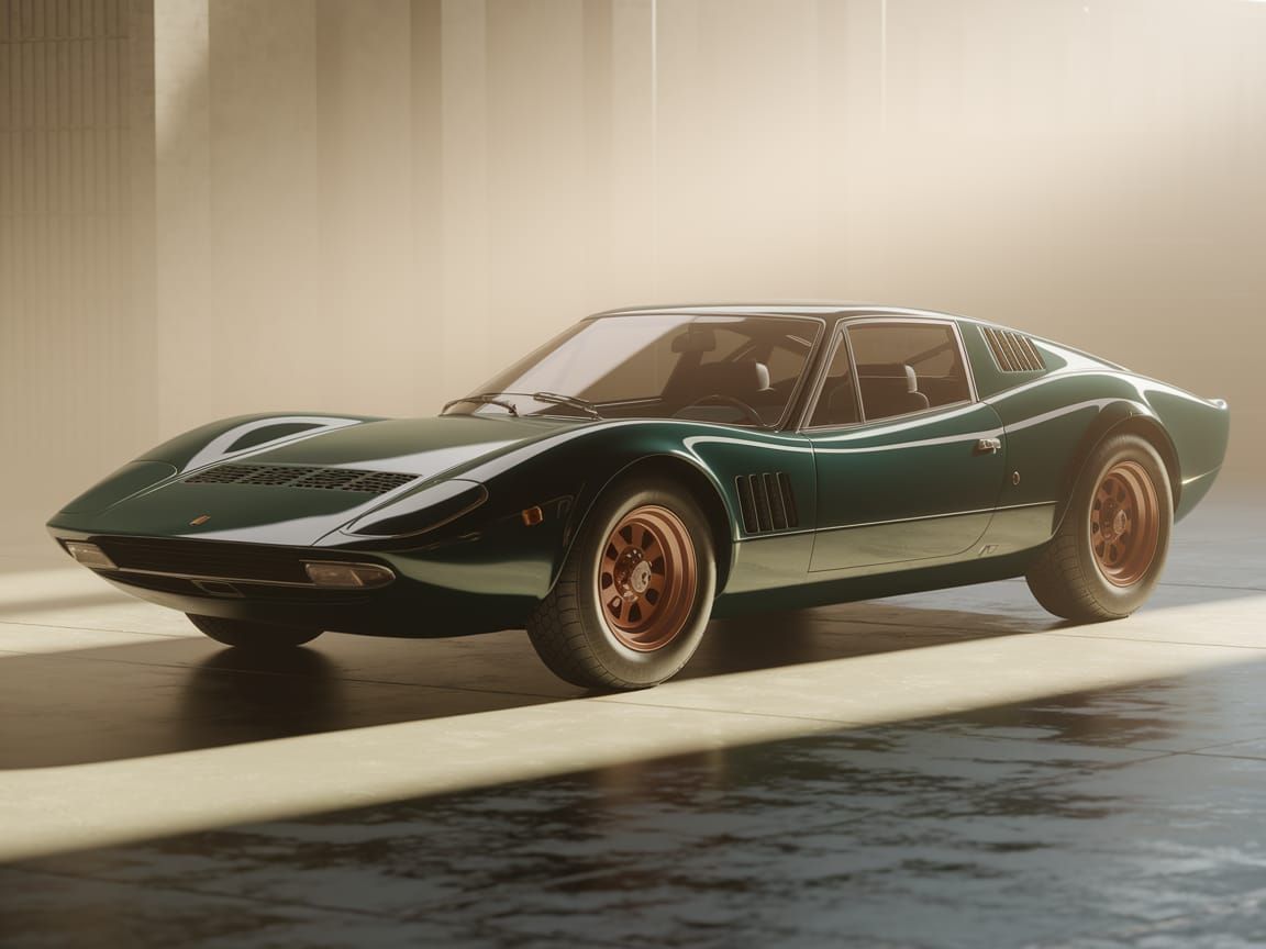 Vintage Italian Supercar in Retro Garage