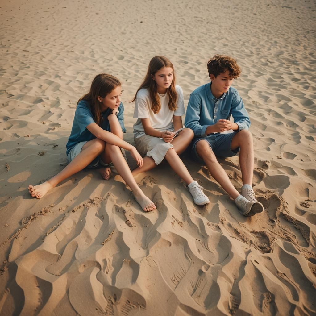 Teens Daydreaming on Beach in Golden Hour Lighting
