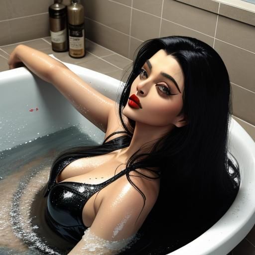 Sensual Portrait: Woman with Wet Hair in Bathtub