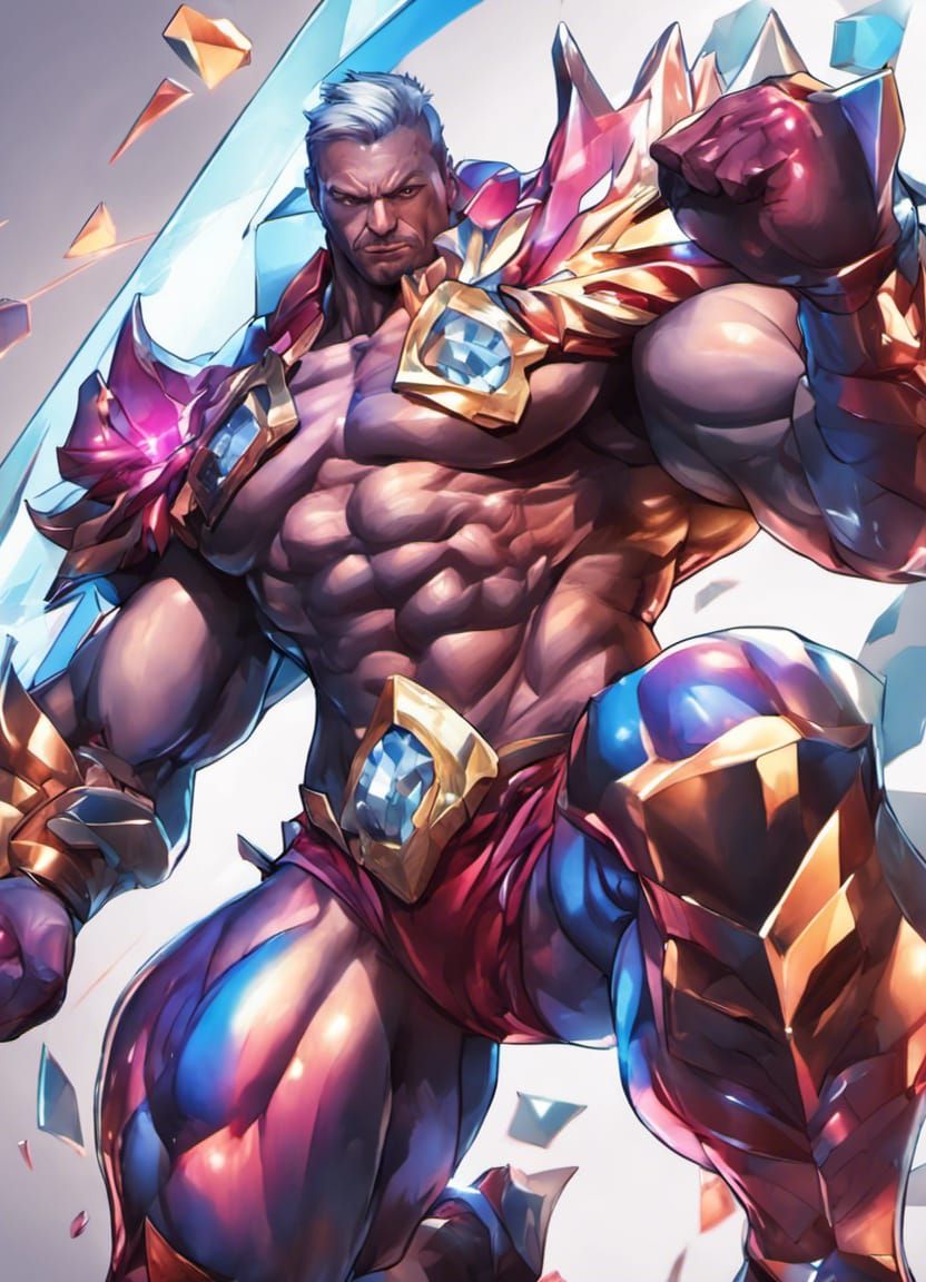 Diamond-Armored Bodybuilder with Sword in Action Pose