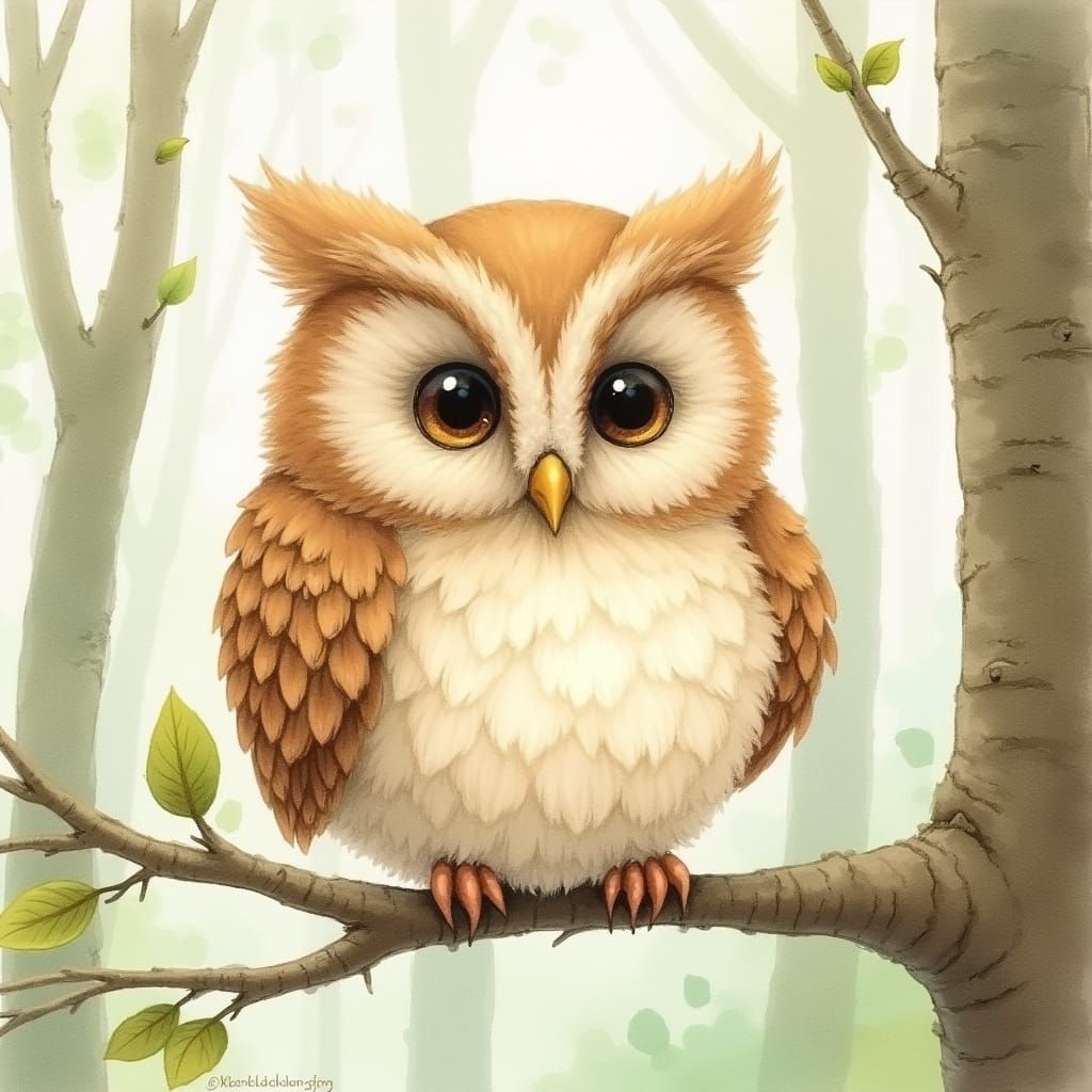 Whimsical Owl Portrait in Watercolor Style