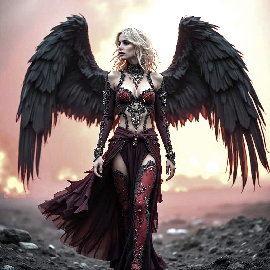 Fallen Angel in Desolate Battlefield, Dark Fantasy