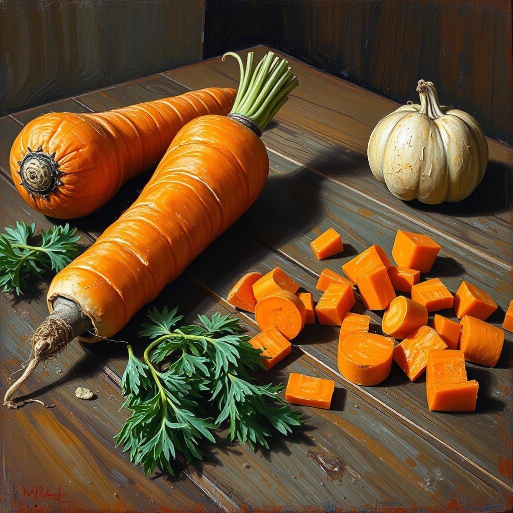 Vibrant Impasto Carrot Still Life