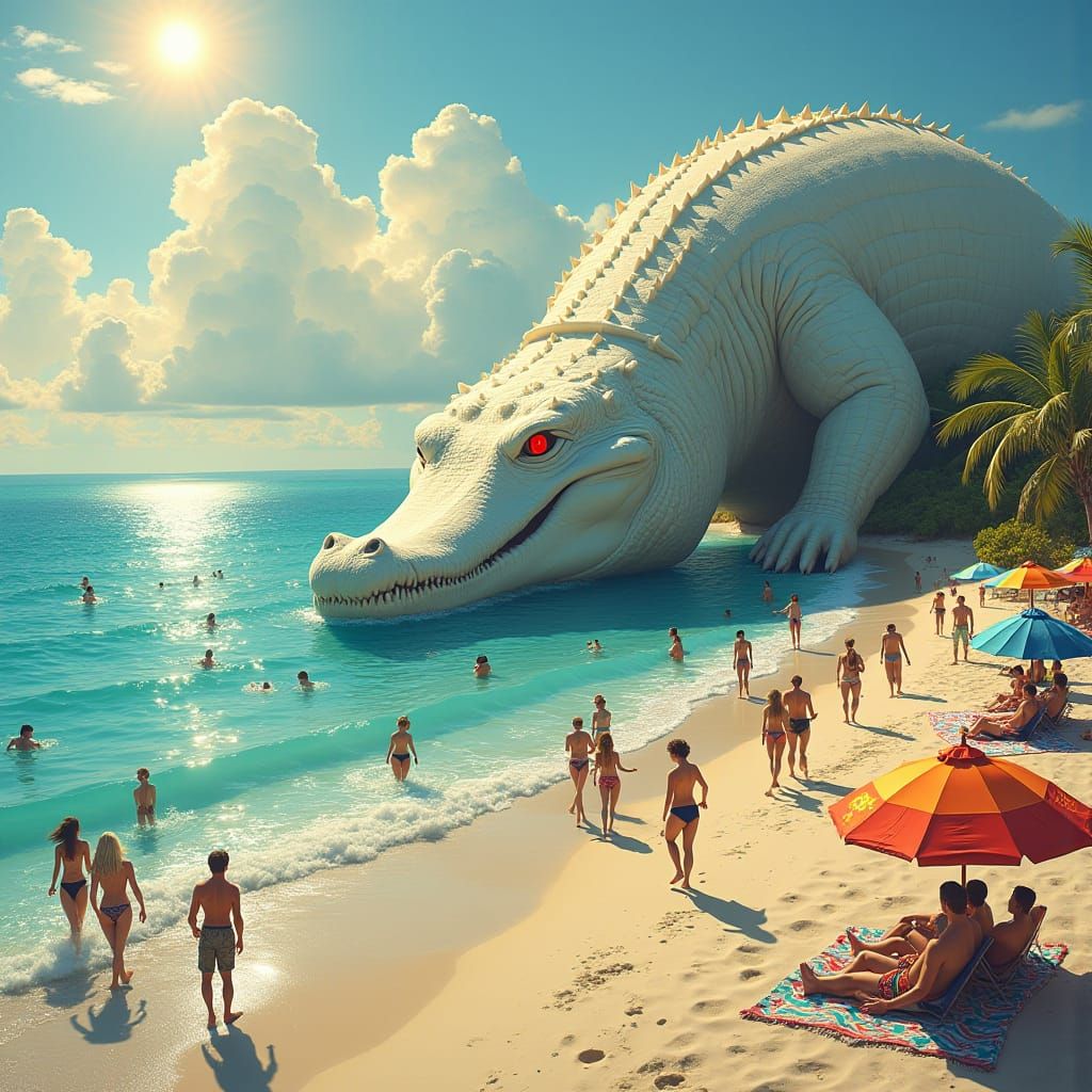 Albino Alligator Disrupts Beach Scene