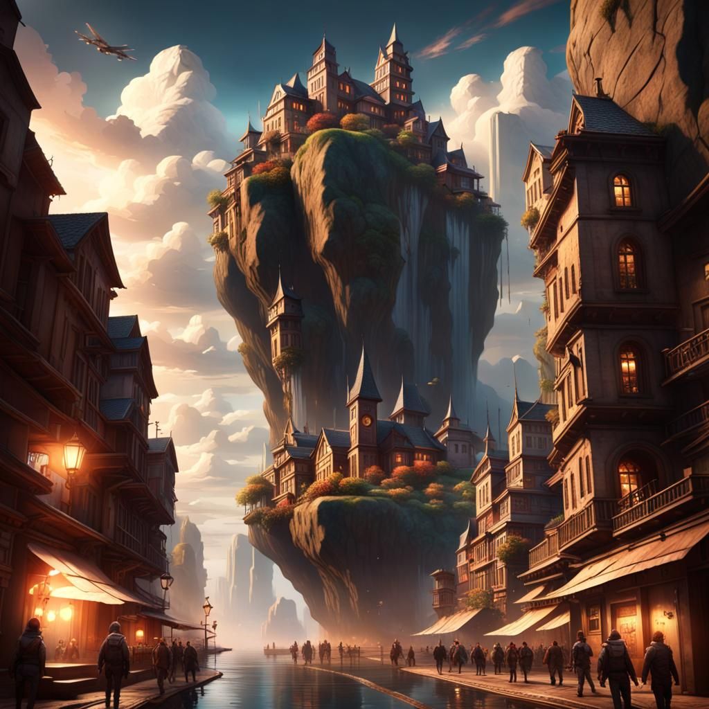 Floating City on Rock Island in the Sky