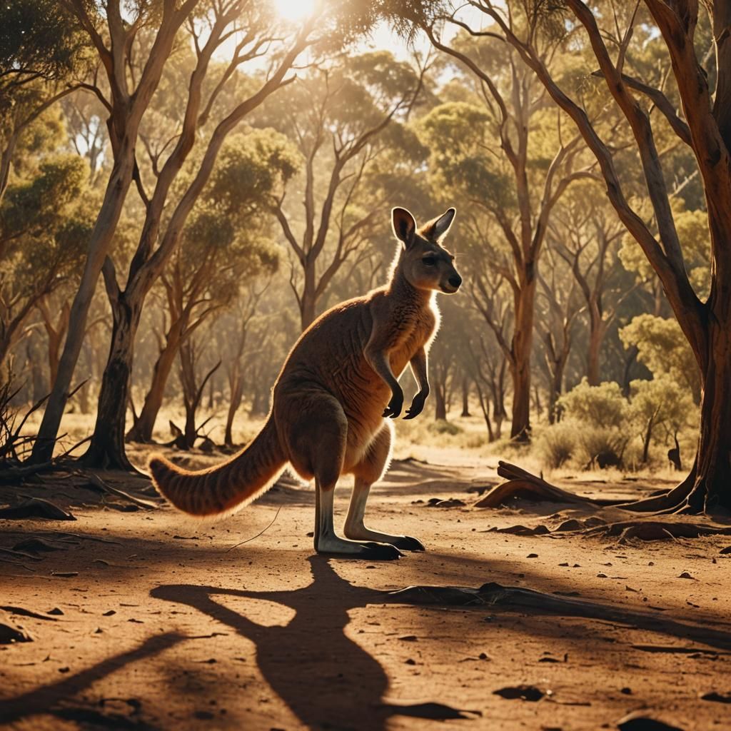 Kangaroo Hops Through Sun-Drenched Outback