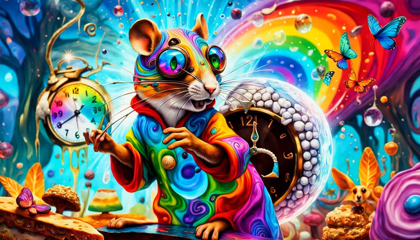 Mouse in Psychedelic Kitchen, Dreamy Surreal Scene