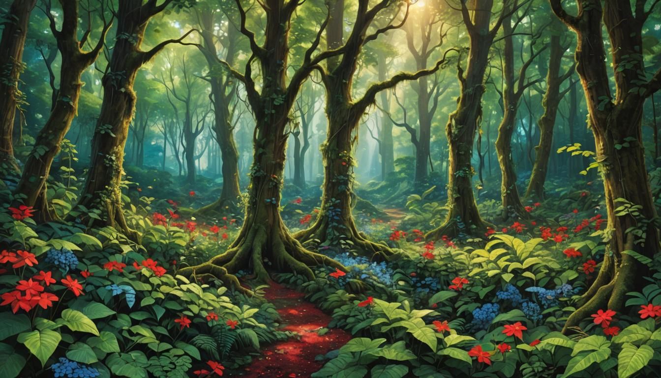 Enchanted Forest Scene in Detailed Matte Painting