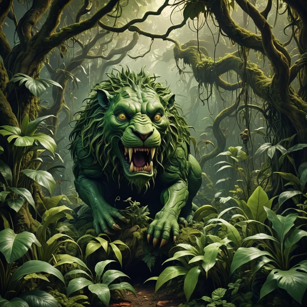 Surreal Jungle's Giant Green Snake: A Dali-Inspired 3D Rende...