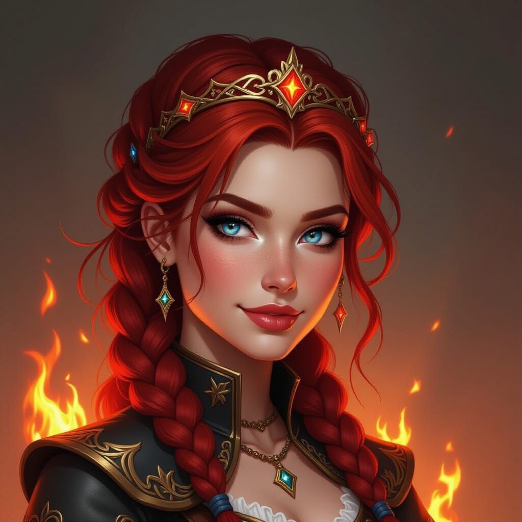 Crimson Haired Adventurer with Fiery Eyes