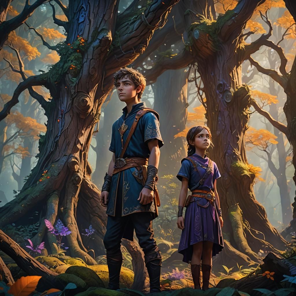 Royal Siblings in Mystical Forest: Cinematic Fantasy Art