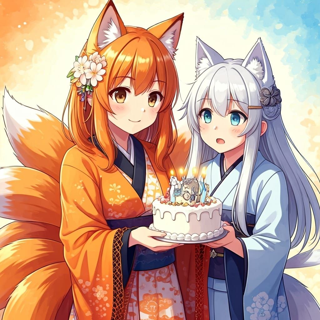 Anime Fox Girl Celebrates Birthday