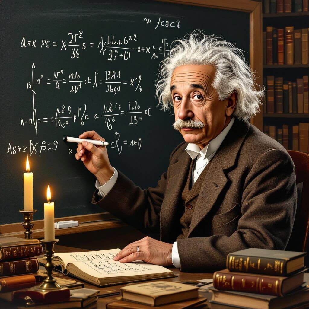 Einstein Chalkboard Equations in Rockwell Style