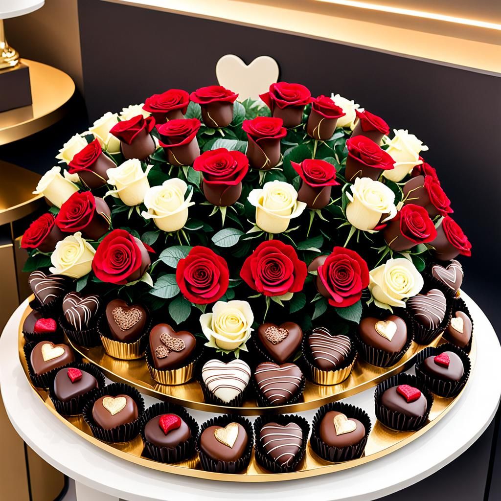 Romantic Chocolate and Rose Arrangement in Vibrant Colors