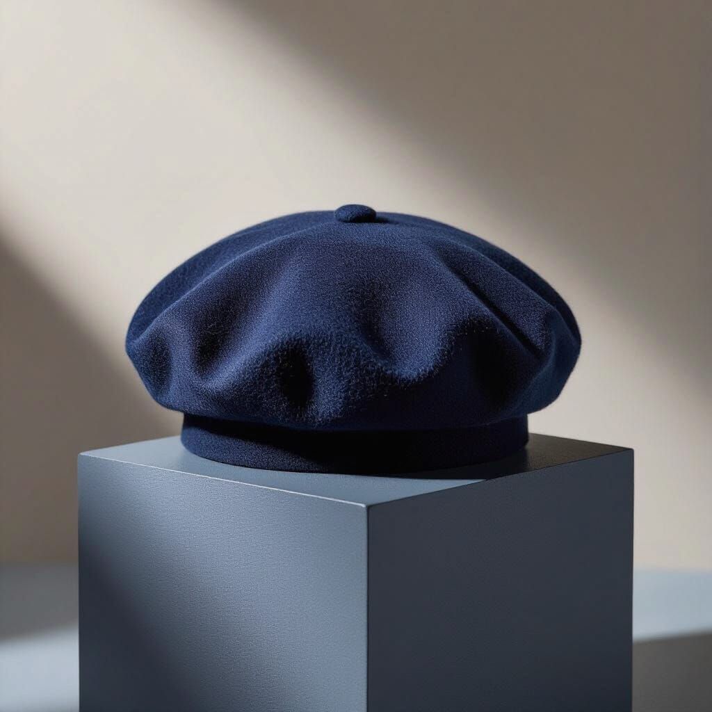 Hyperrealistic Navy Blue Eiye Beret Product Photo