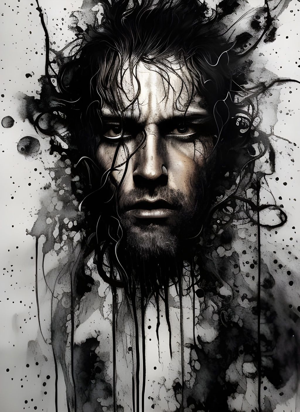 Intricate Ink Portrait in Gouache and Acrylic