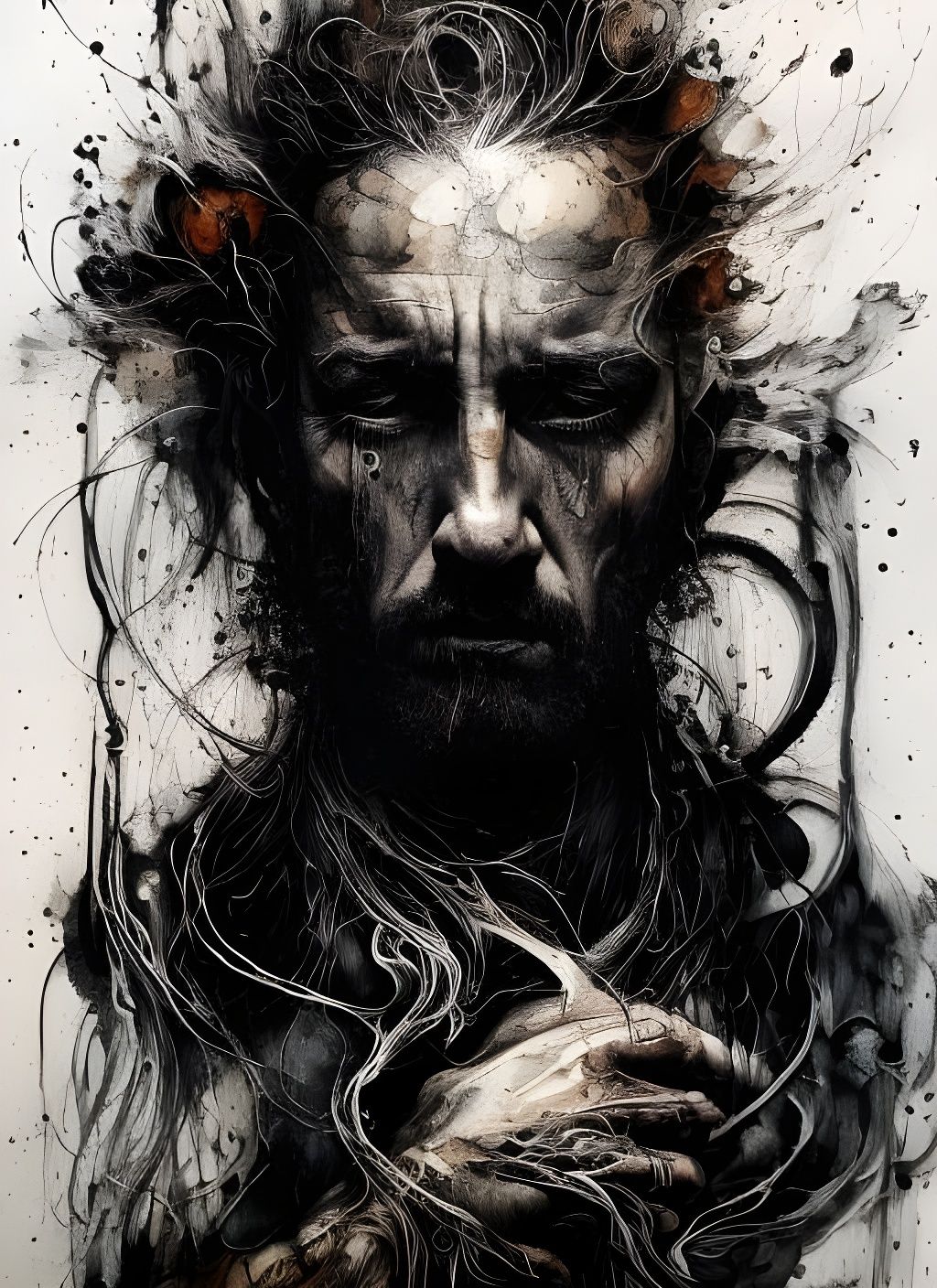 Rugged Figure Portrait in Detailed Gouache Painting