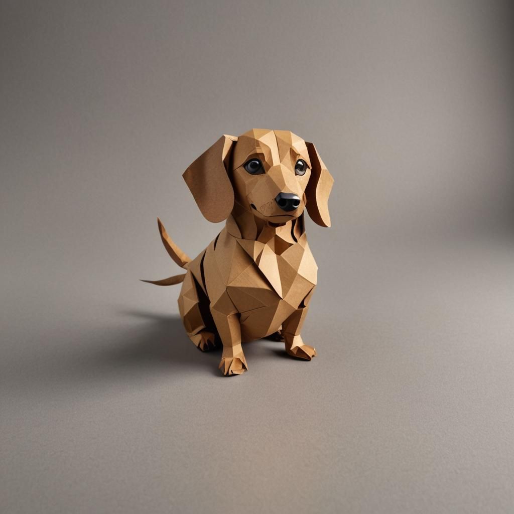 Fluffy Dachshund in Origami Papercraft Style