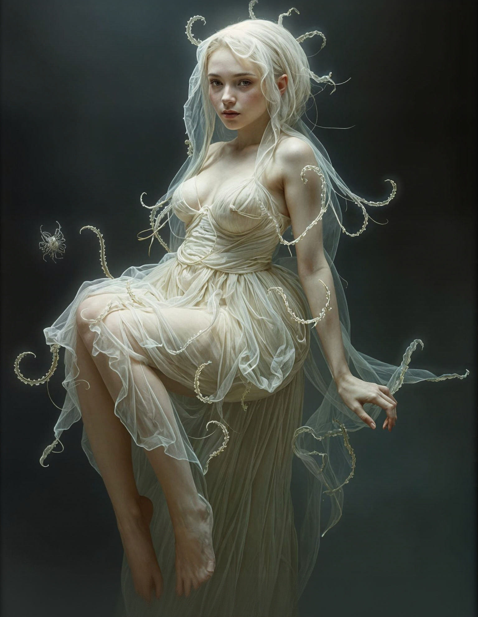 Pale Lady in Glowing Nematodes, Jean-Baptiste Monge Style