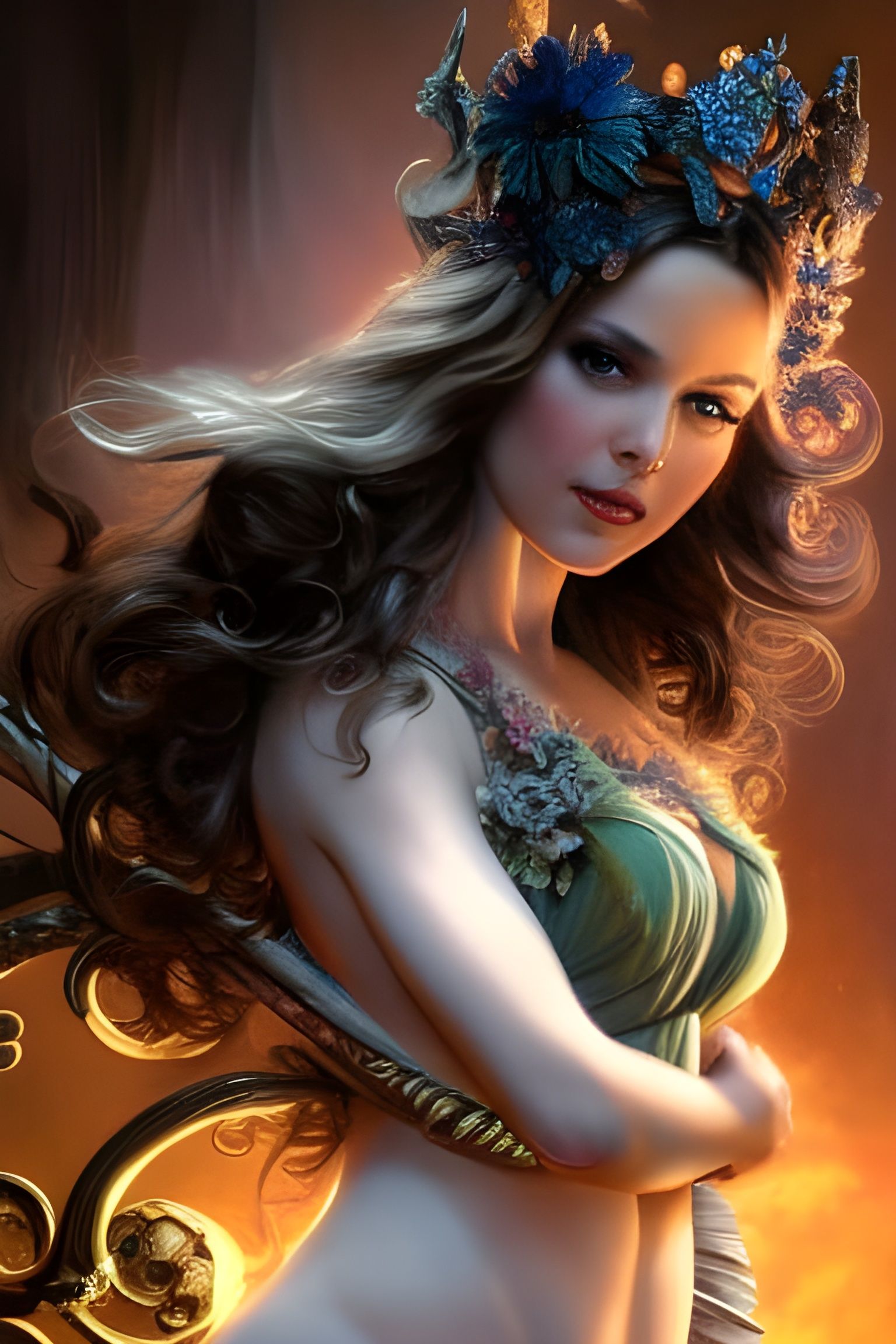 Intricate Rococo Fairy Portrait in Dark Colors