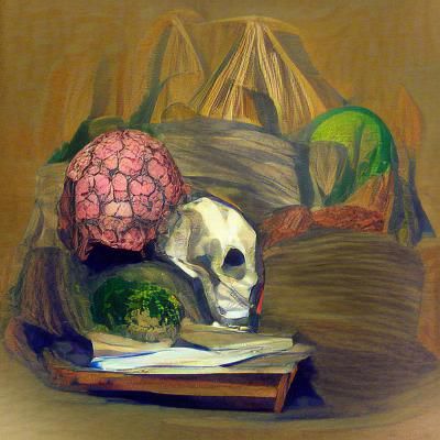 Skull Still Life in Barbizon School Style