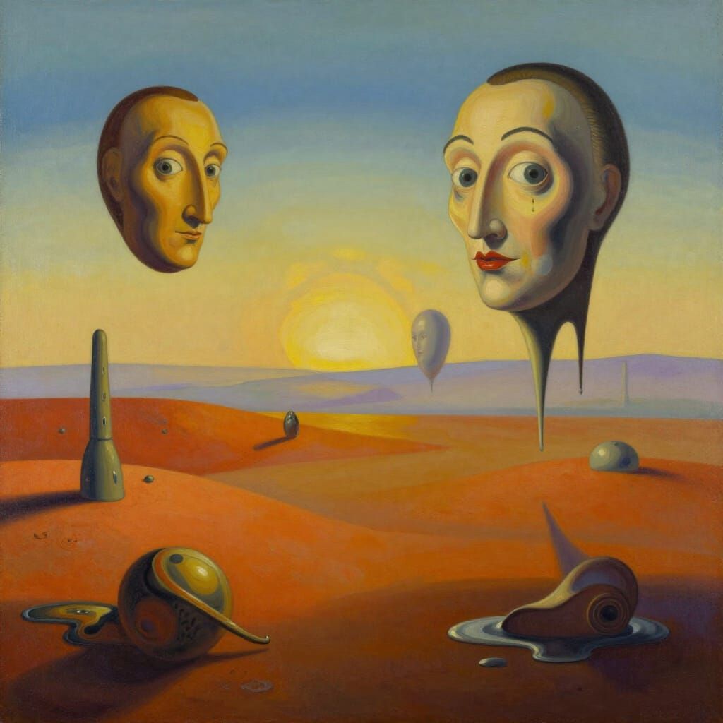 Surreal Dreamscape with Floating Forms and Golden Hour Light