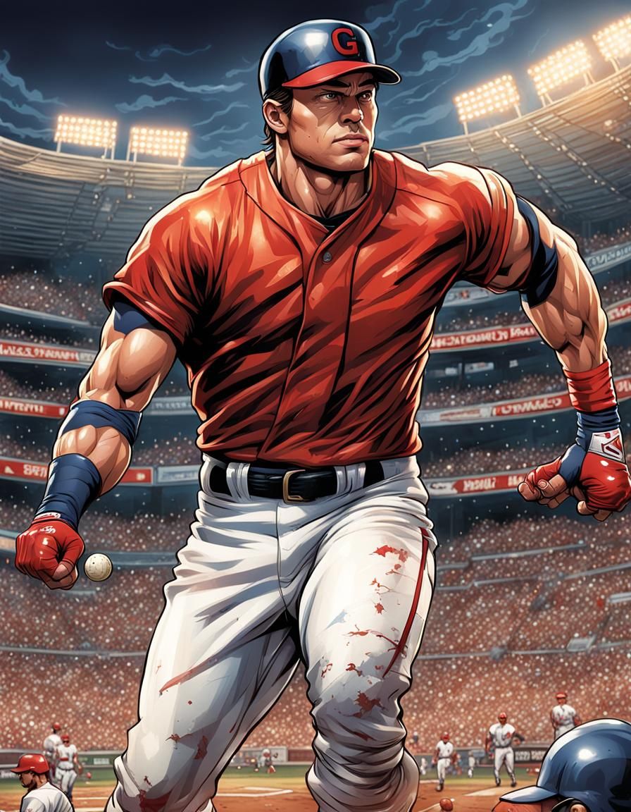 Hyperrealistic Baseball Player in Comic Book Style