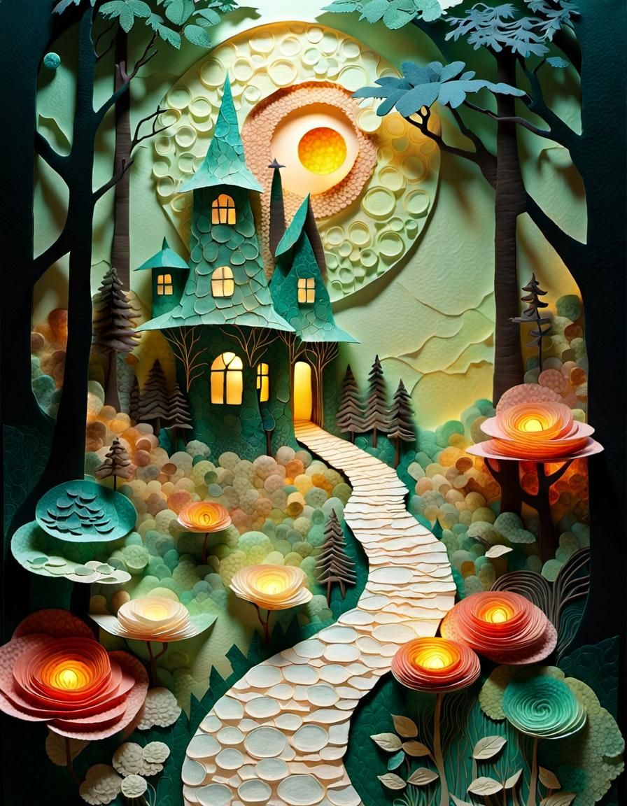Enchanted Forest Path Collage in High Art Style