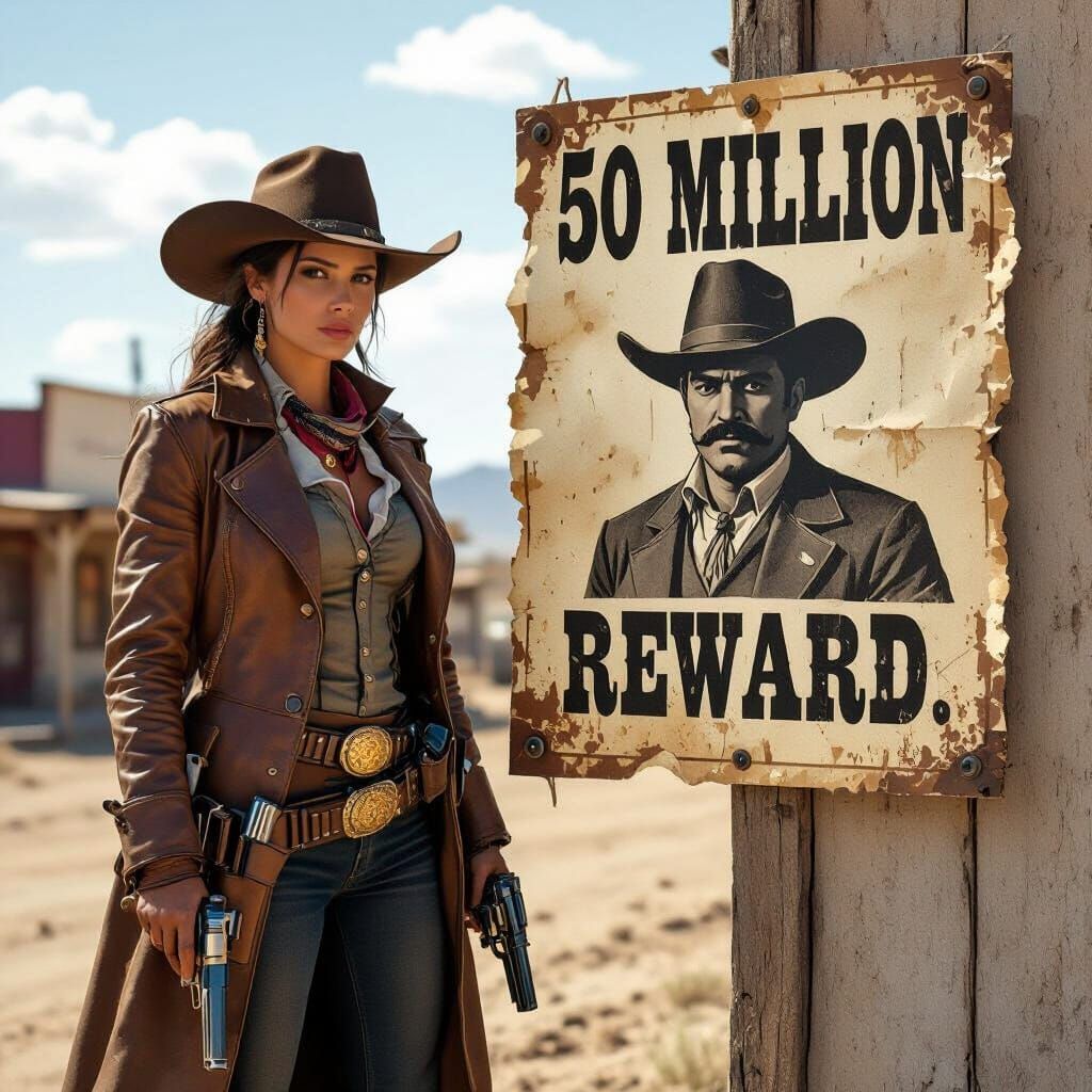Pam Bundi as Western Gunfighter with Maduro Poster