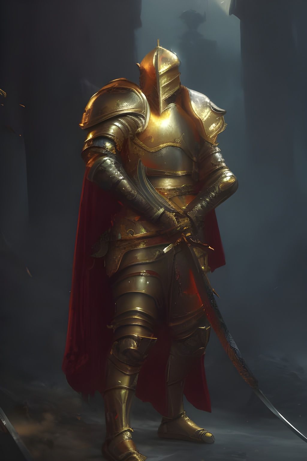 Golden Knight Kingsguard in Detailed Digital Matte Painting
