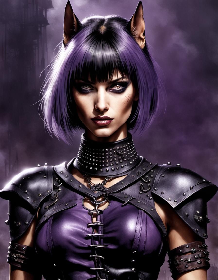 Hit-Girl Lookalike with Doberman in Post-Apocalyptic Art