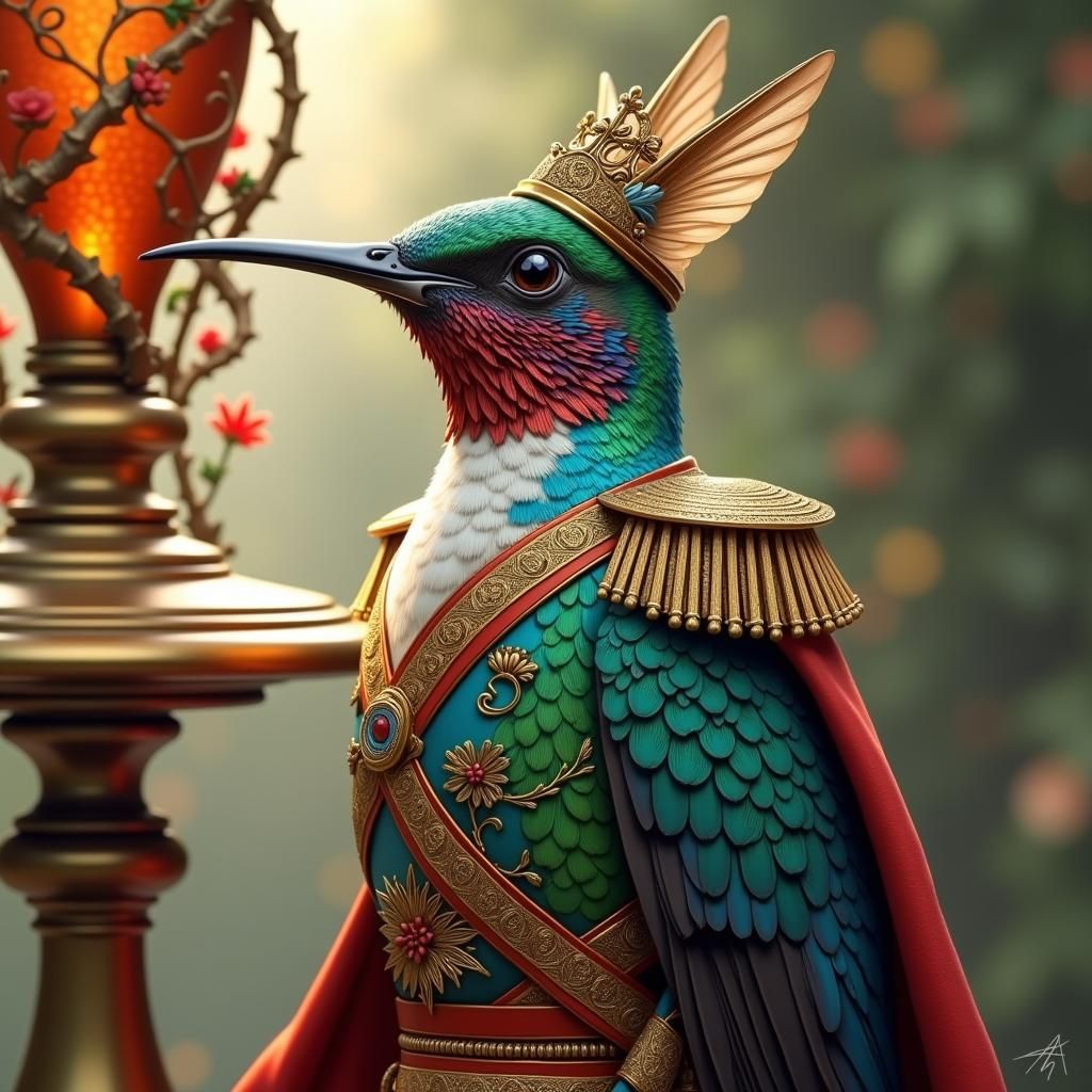 Hummingbird Guardsman in Ornate Uniform, 3D Render
