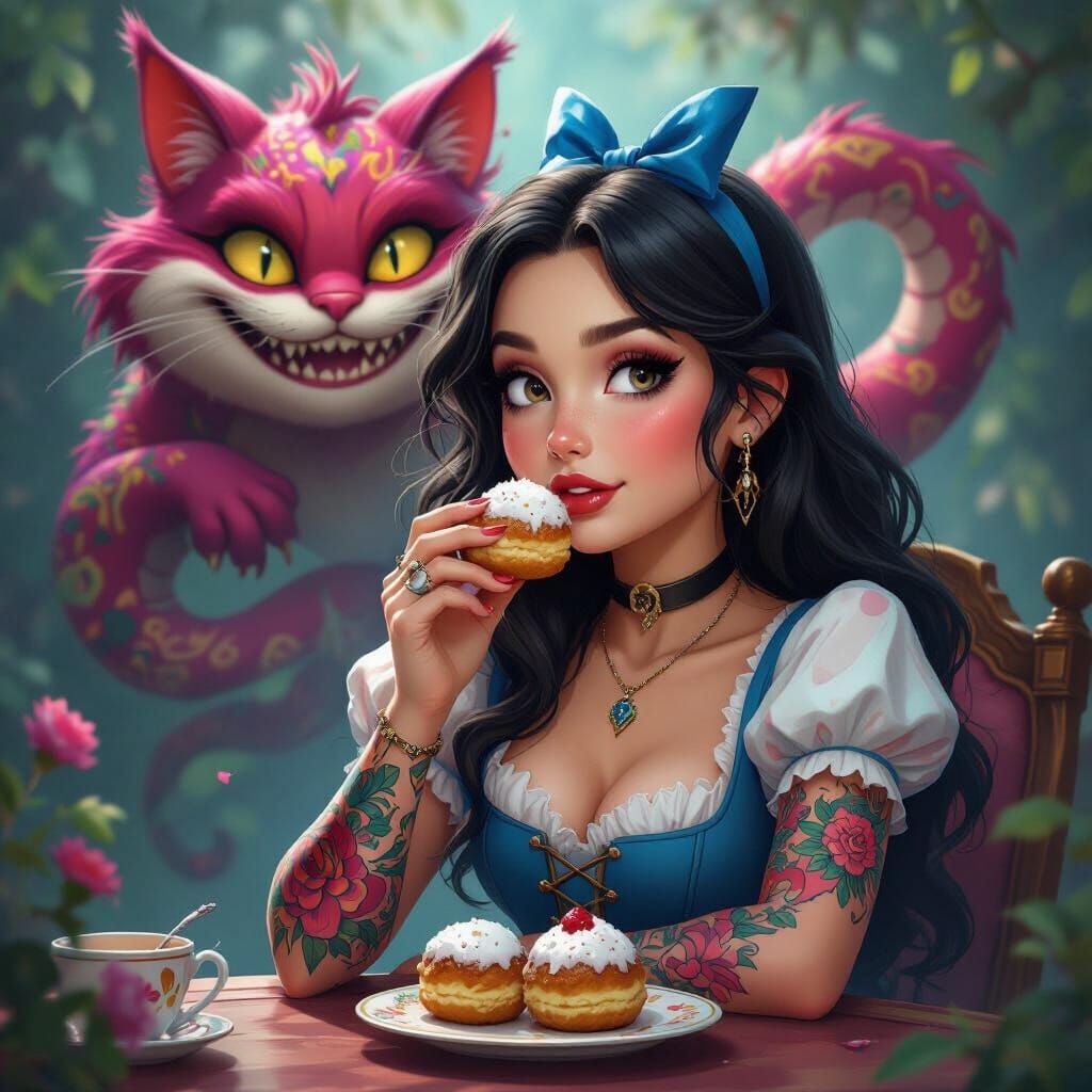 Modern Disney Alice with Dragon Tattoo and Cheshire Cat
