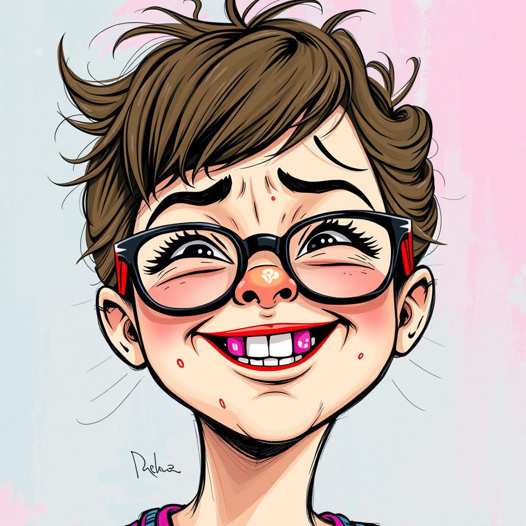 portrait, A fluffy,cheeky, ugly girl with braces and thick g...