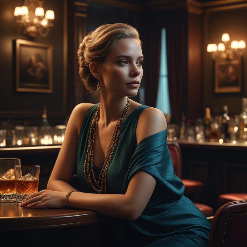 Elegant Couple at a Luxurious Bar in a Classic Hollywood Gla...