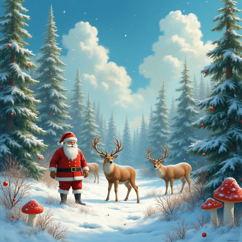 Whimsical Winter Wonderland Scene with Santa Claus