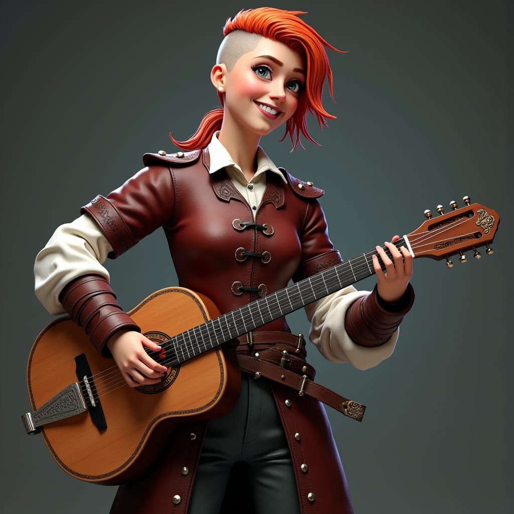 Joyful Female Bard with Rabel in Fantasy Style