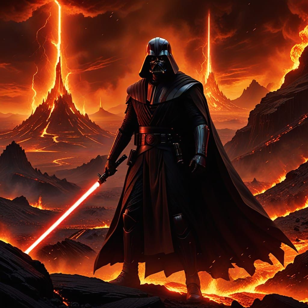 Sith Lord Duel on Mustafar in Fiery Light