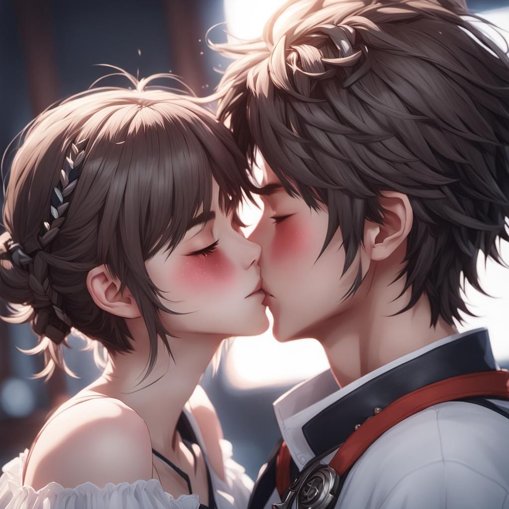 Romantic Anime Kiss in Detailed 3D Art