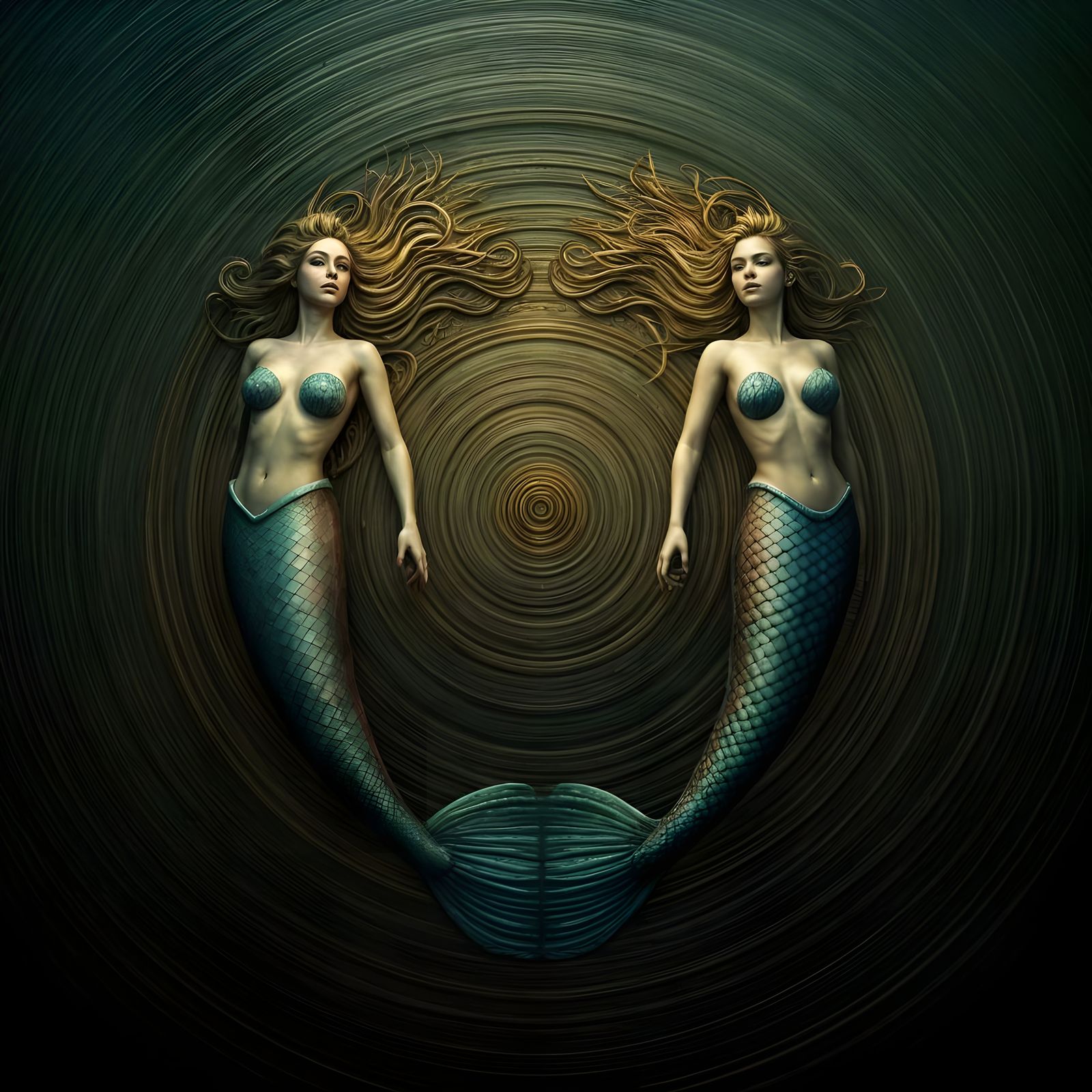 imagine 2 mermaids swiming like the jing jang symbol hyperde...