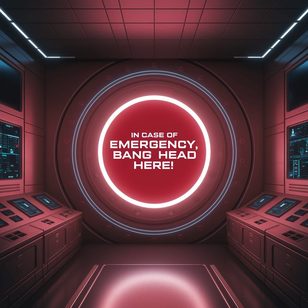 Glowing Red Emergency Button in Futuristic Control Room