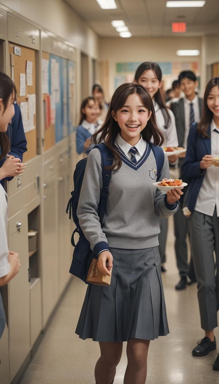 Anime Schoolgirl Invites Friend to Celebrate, 3D Art